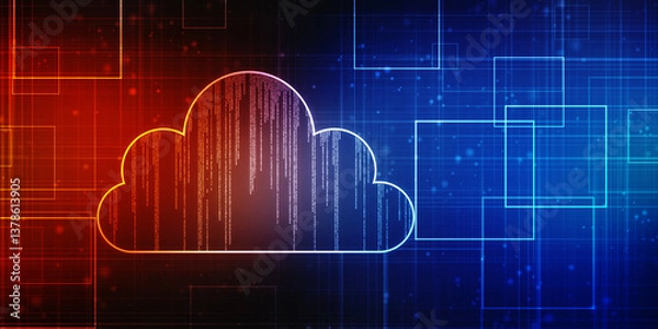 Fototapeta 2d illustration of Cloud computing, Cloud Computing Concept, Cloud computing concept. Abstract cloud connection technology background, internet data storage, database and mobile server concept