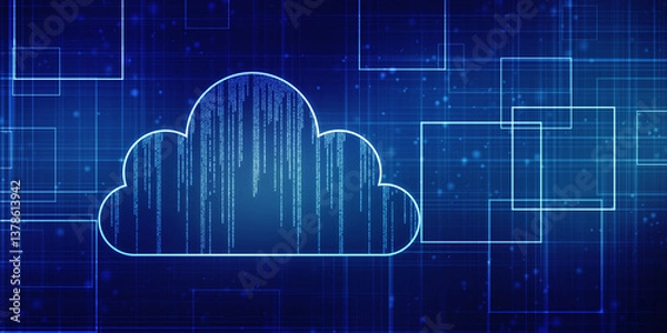 Fototapeta 2d illustration of Cloud computing, Cloud Computing Concept, Cloud computing concept. Abstract cloud connection technology background, internet data storage, database and mobile server concept