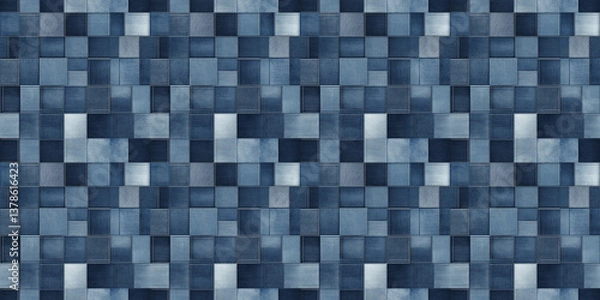Fototapeta Elegant blue tile pattern featuring a seamless design with varied textures in a modern style. denim pattern