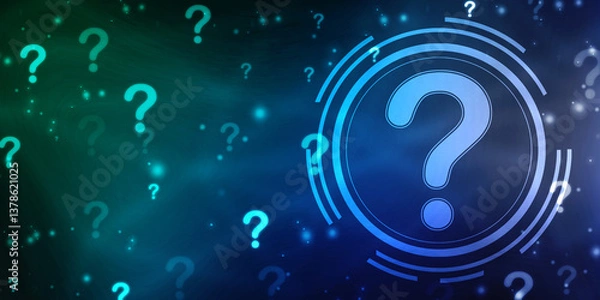 Obraz 2d illustration question mark icon on futuristic technology background, Concept of thinking, creative brain, Technology abstract background