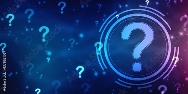 Fototapeta 2d illustration question mark icon on futuristic technology background, Concept of thinking, creative brain, Technology abstract background