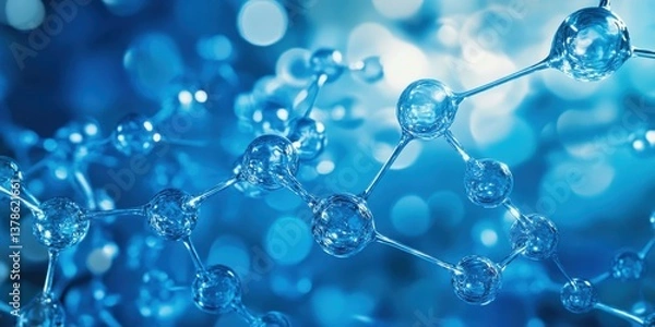 Obraz abstract hydrogen molecules connected on a blue background