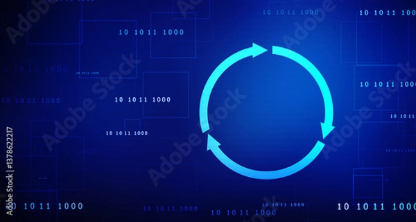 Fototapeta Update icon with binary codes on technology abstract background, Update System Upgrade Software version technology concept