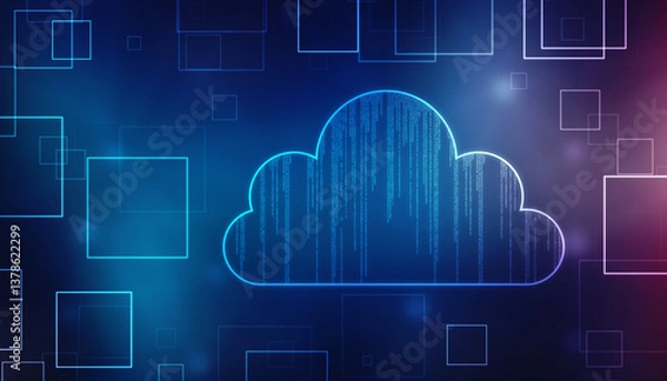 Fototapeta 2d illustration of Cloud computing, Cloud Computing Concept, Cloud computing concept. Abstract cloud connection technology background, internet data storage, database and mobile server concept