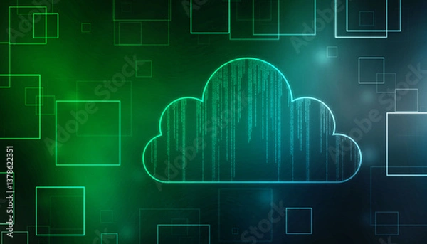 Fototapeta 2d illustration of Cloud computing, Cloud Computing Concept, Cloud computing concept. Abstract cloud connection technology background, internet data storage, database and mobile server concept