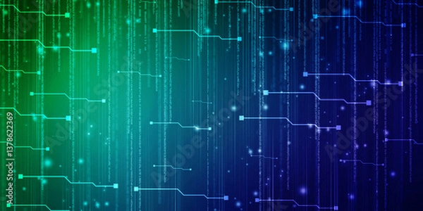 Fototapeta Binary Code Background, Internet Data, Big data communication background, Digital Abstract technology background, flowing number one and zero text in binary code format in technology background.