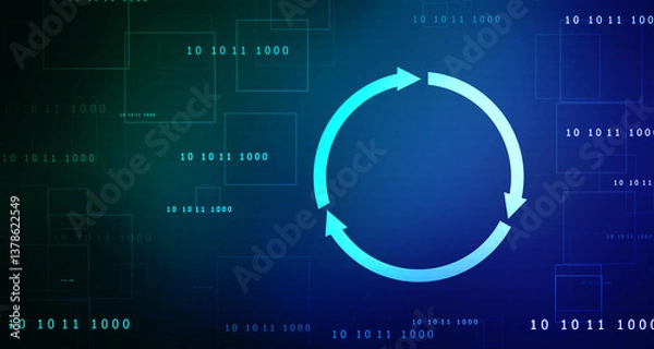 Fototapeta Update icon with binary codes on technology abstract background, Update System Upgrade Software version technology concept