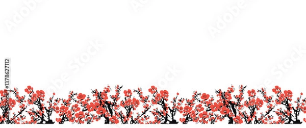 Obraz Realistic Sakura Blossom - Japanese Cherry Tree. Artistic Branch Plum Blossom. Vector