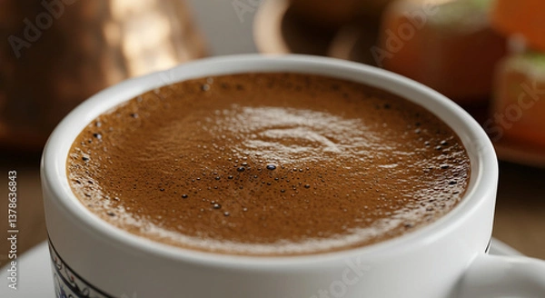 Fototapeta Turkish Coffee,coffee, cup, drink, cafe, cappuccino, espresso, hot, beverage, white, breakfast, brown, mug, caffeine,