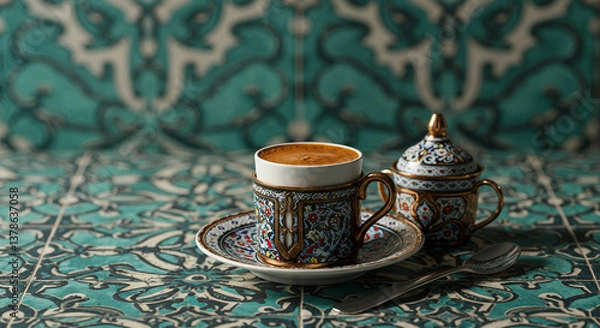 Fototapeta Turkish Coffee,, coffee, tea, drink, breakfast, cafe, white, beverage, brown, hot, food, caffeine, espresso, morning, 