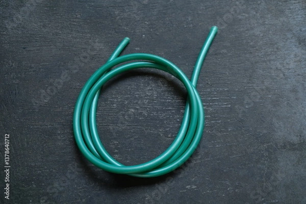 Fototapeta photo of a green water hose on a roll