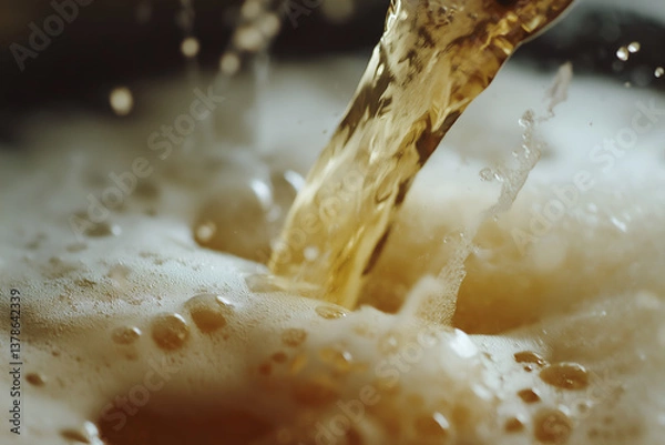 Fototapeta Close up of a beer being poured into a glass