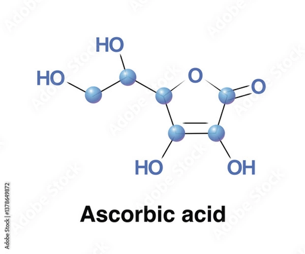 Obraz Ascorbic Acid Vector Structure. Hexuronic Acid Organic Compound With formula C6H8O6