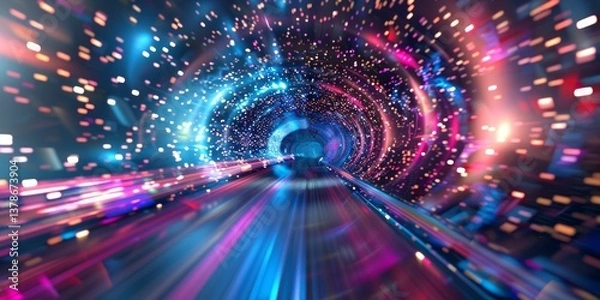 Obraz Hyperspace Tunnel: A Journey Through Neon Lights and Cosmic Stardust