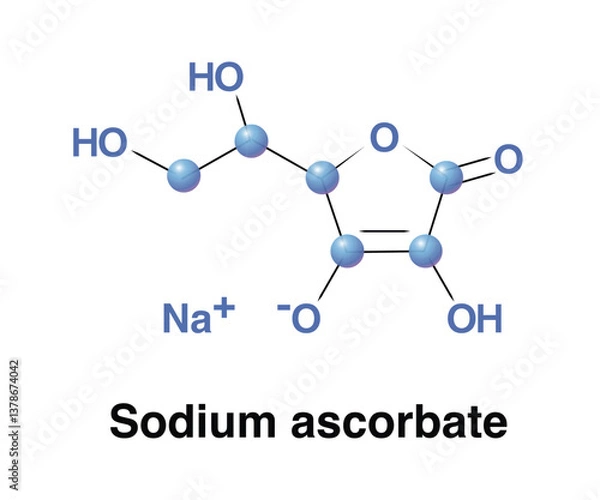 Obraz Sodium Ascorbate One Of Ascorbic acid Mineral Salts (Vitamin C). Molecular Formula Chemical C6H7NaO6,  Mineral Ascorbate Compound Vector Illustration Print