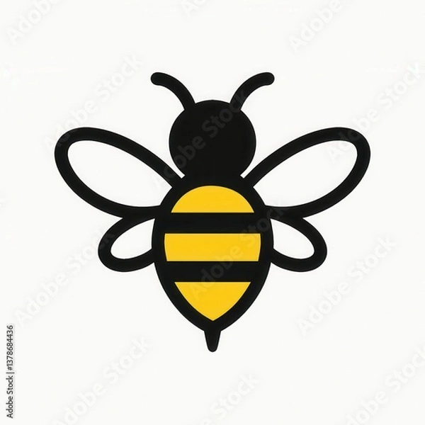 Fototapeta Bee illustration with a black outline and yellow stripes.