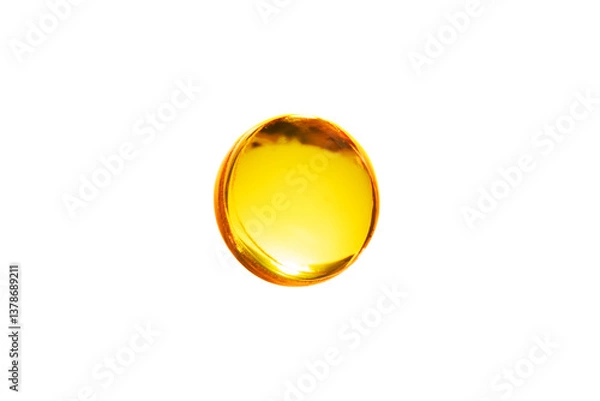 Fototapeta Yellow bubble oil or face serum isolated on transparent background. Beauty and skincare abstract drop of liquid for design. Drop of jojoba or argan oil.