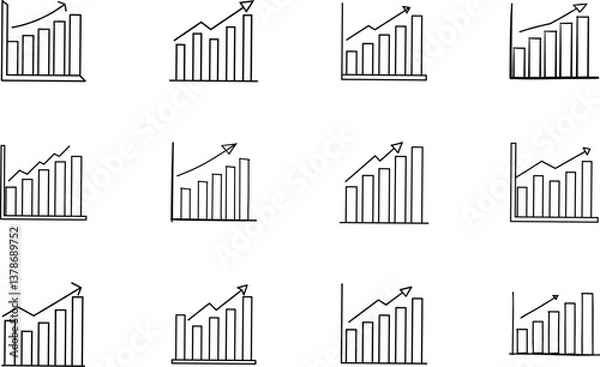 Fototapeta Ascending Bar Graph Charts Growth, Progress, Success, Trends, Statistics
