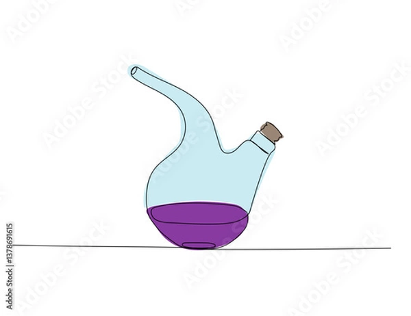Obraz Chemical Dropper, test tubes, volumetric flask, beaker, chemistry lessons one line color art. Continuous line drawing of knowledge, cognition, school, education university