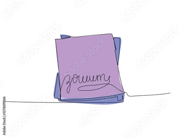 Fototapeta Notebook for studying, notes one line color art. Continuous line drawing of online learning, school supplies, notebook, exam, paper, education.