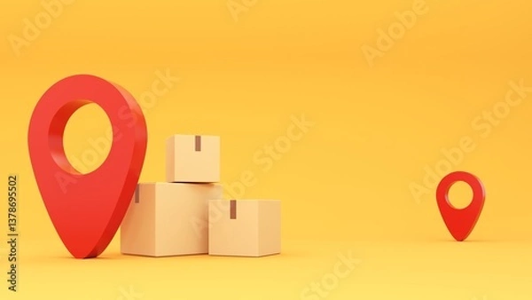 Obraz Sealed cardboard box for delivery of orders, goods, items around the world - 3d render. Delivery concept, parcel, mail, online order. Transportation and logistics.
