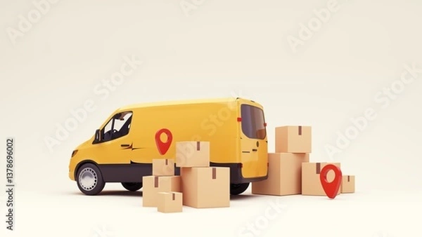 Obraz 3d render of the concept of fast delivery of parcels around the world by car, plane, scooter. Online shopping. Urgent delivery and logistics. Cargo transportation. Shopping without leaving home.