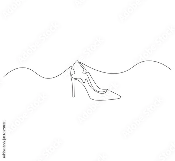 Fototapeta High heel shoes outline drawing illustration. Continuous line draw of high heel shoes vector.