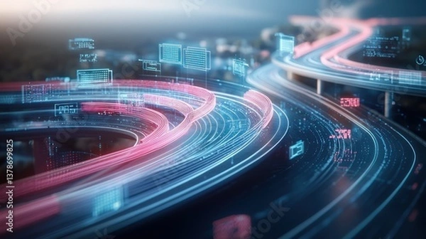 Fototapeta Futuristic highway with data streams