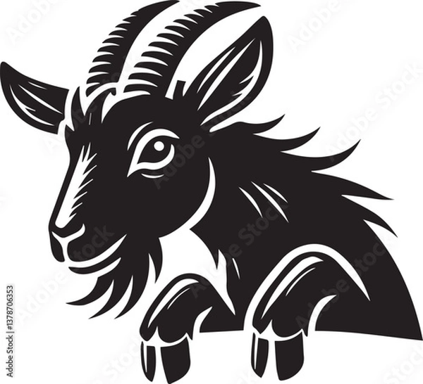 Fototapeta Peeking black goat head vector, Peeking Animal, Funny peeking pet vector, goat vector illustration