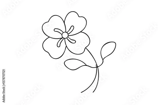 Fototapeta Simple Line Art Flower Drawing, Minimalist Botanical Illustration