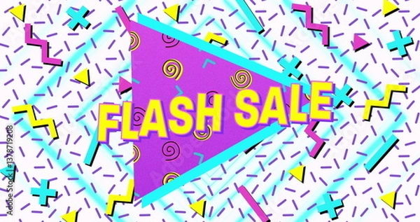 Fototapeta Image of flash sale text in yellow letters over brightly coloured retro pattern