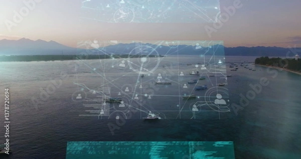 Fototapeta Digital image of data processing over a scenic sky