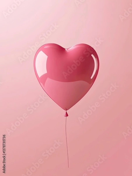 Fototapeta Pink Heart Balloon Floating on Matching Background for Celebrations and Love