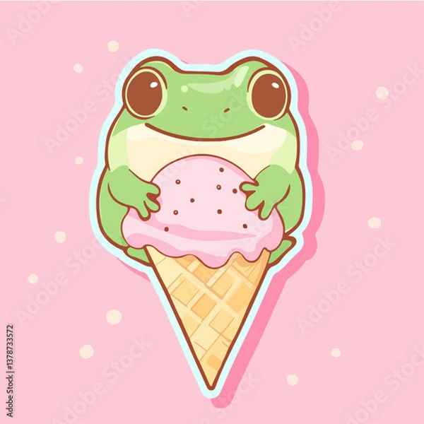 Obraz Frog and ice cream, vector illustration.