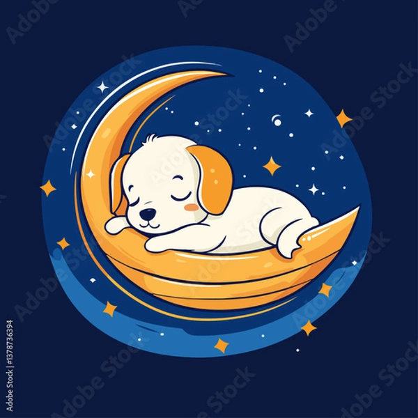 Obraz A puppy sleeping on a boat, vector illustration.