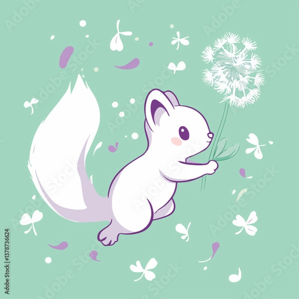 Fototapeta Squirrel and Dandelion, vector illustration.