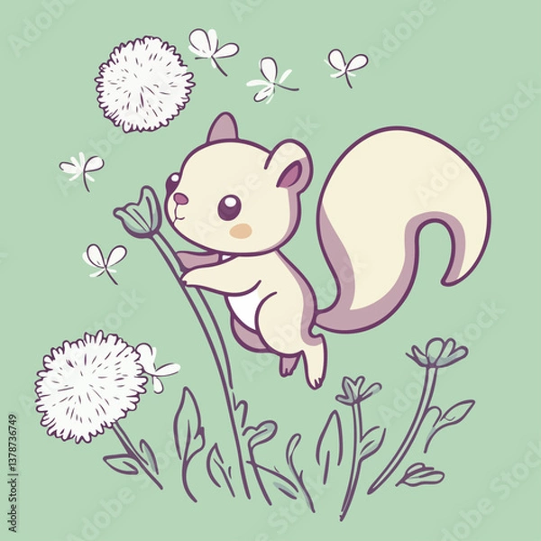 Obraz Squirrel and Dandelion, vector illustration.