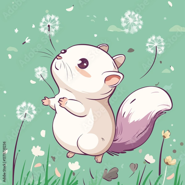Obraz Squirrel and Dandelion, vector illustration.