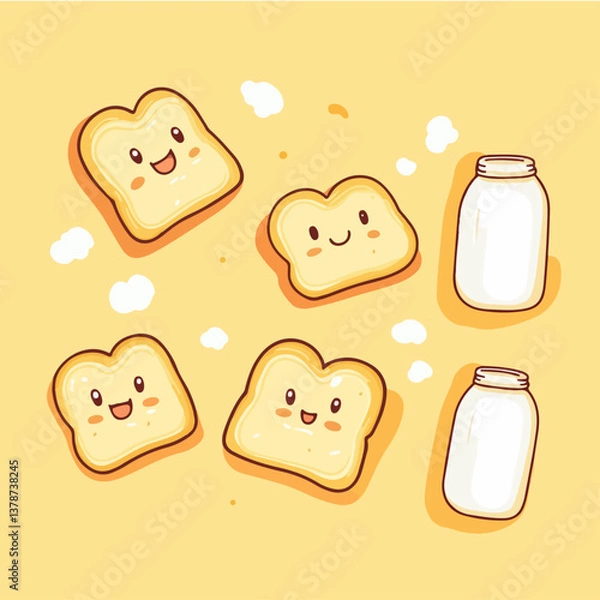 Obraz Bread and milk, vector illustration.