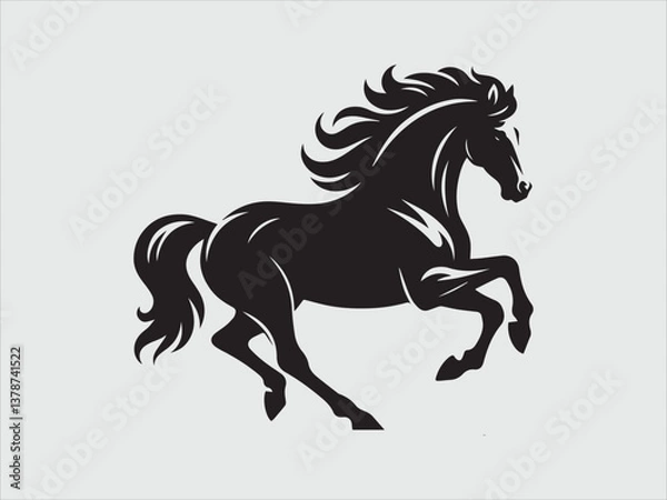Fototapeta Horse Galloping Silhouette Running on Open Field with Strong Motion and Graceful Pose
