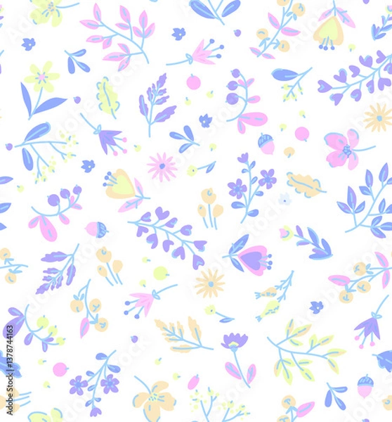 Fototapeta pattern on a colorful background with a  wild  flowers of different sizes artwork for tattoo, fabrics, souvenirs, packaging, greeting cards and scrapbooking