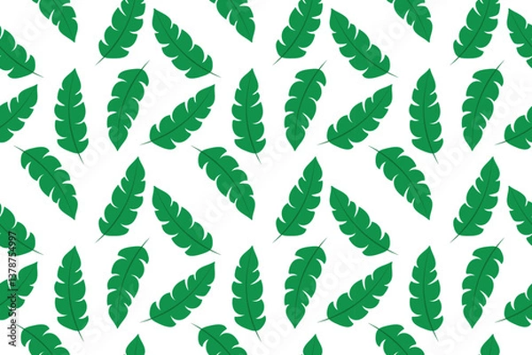 Fototapeta Pattern seamless, green big leaves. Summer flat vector illustration on white background