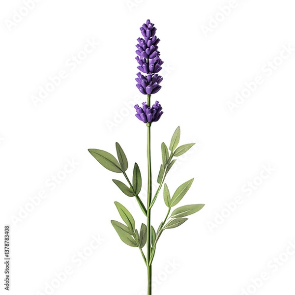 Fototapeta Single Purple Lavender Flower Stem Isolated on White on transparent background