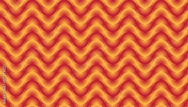 Fototapeta Wavy Line Pattern - Vibrant Orange & Red Gradient Grid with 3D Effect