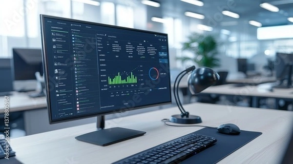 Obraz Modern workspace essentials, optimize your productivity with a sleek computer monitor and desk setup