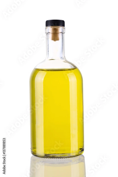 Fototapeta Glass bottle with yellow liquid isolated on white background