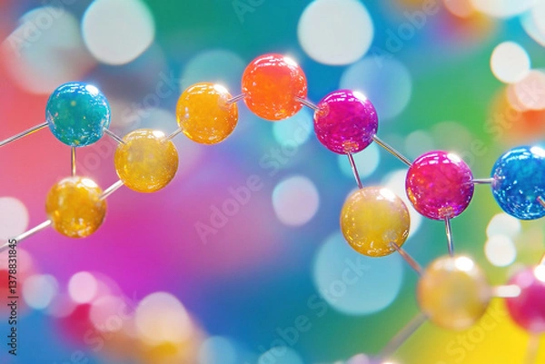 Fototapeta Conceptual photo of colorful  peptide molecules.