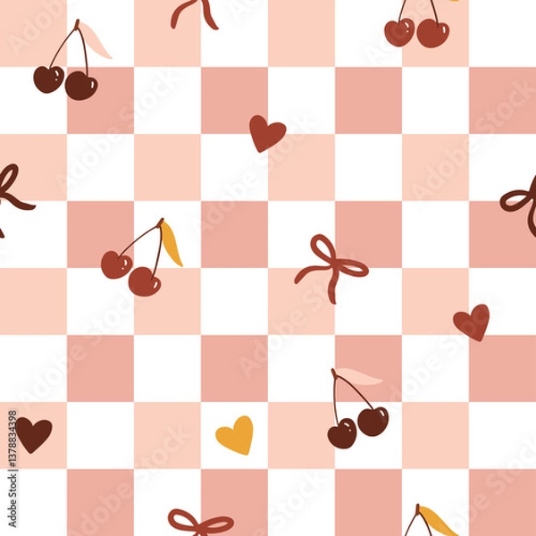Fototapeta Vintage cherry red checkerboard pattern