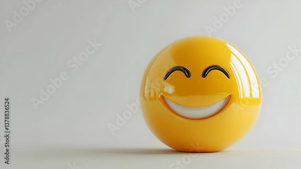 Fototapeta Yellow Smiling Emoji Rendered Against a Light Background Conveying Happiness and Positivity in a Digital Graphic