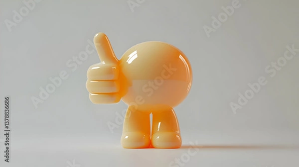 Fototapeta Yellow Thumbs Up Figurine Isolated on White Background Depicting Approval Agreement Success and Positive Reinforcement in a Studio Shot